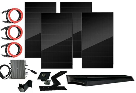 Set van 4x420W zonnepanelen op schuin pannendak, inclusief 1x Deye microinverter, solarbekabeling incl connectoren en montageframe