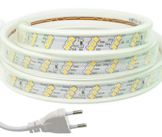 DYNLED 230V ledstrip warm/wit, IP60, 3000K, 180LEDs per meter, 2jaar garantie